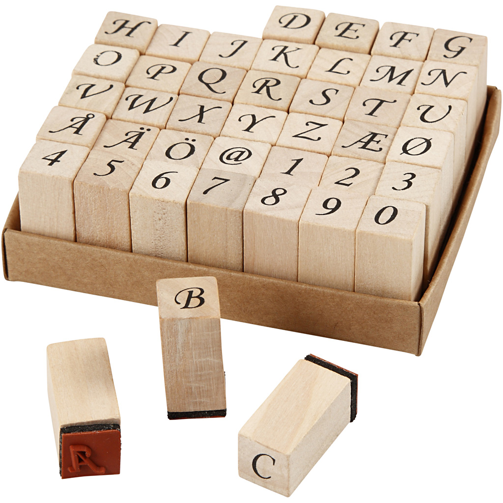 Stempels alfabet, H: 32 mm, 13x13 mm, 42 stuks