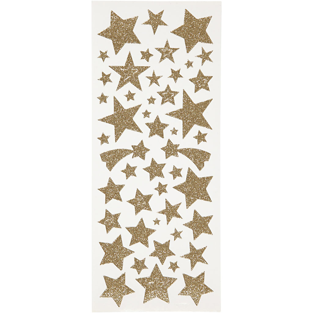 Glitterstickers sterren goud, 10x24 cm - 2 vel