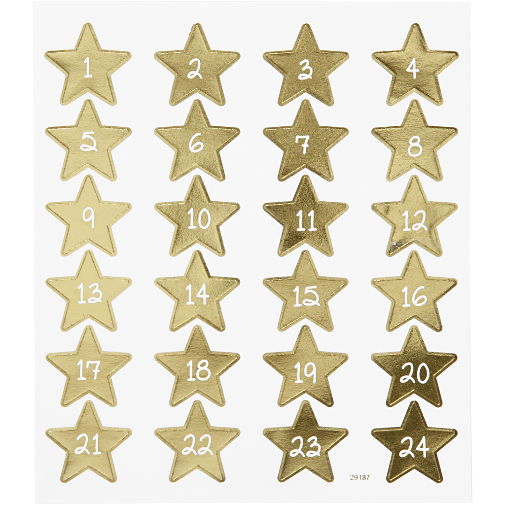 Stickers cijfers (1-24) ster 15x16,5 cm, goud - 1 vel