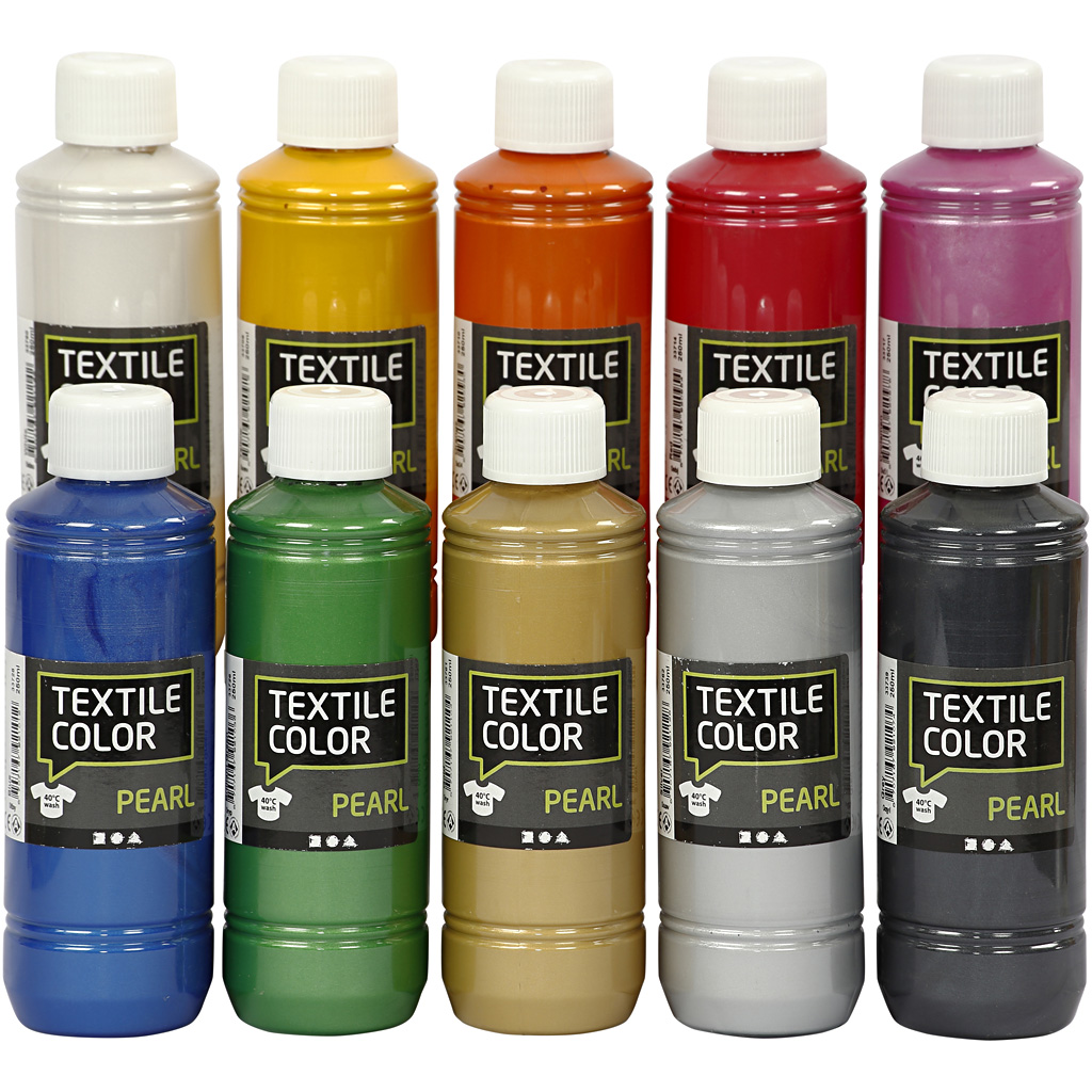 Peinture Textile Color , nacré, couleurs assorties, 10x250 ml/ 1 Pq.