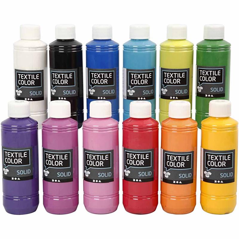 Textile Solid, opaque, couleurs assorties, 12x250 ml/ 1 Pq.