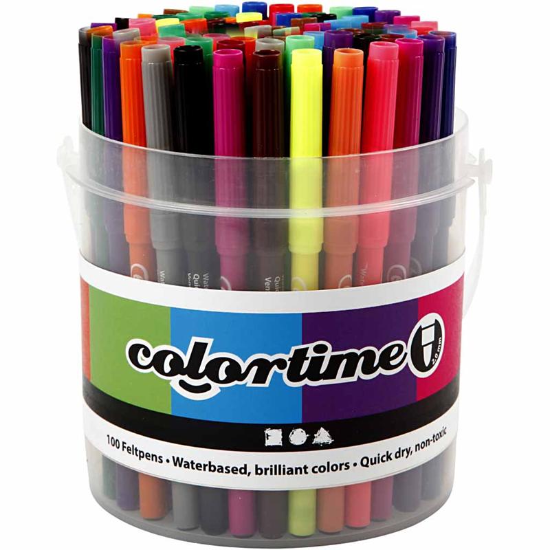 Colortime stift, diverse kleuren, lijndikte 2 mm, 100 stuk/ 1 emmer