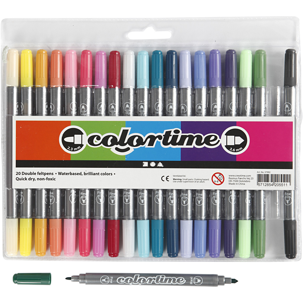 Colortime dubbelstift, extra kleuren, lijndikte 2,3+3,6 mm, 20 stuk/ 1 doos