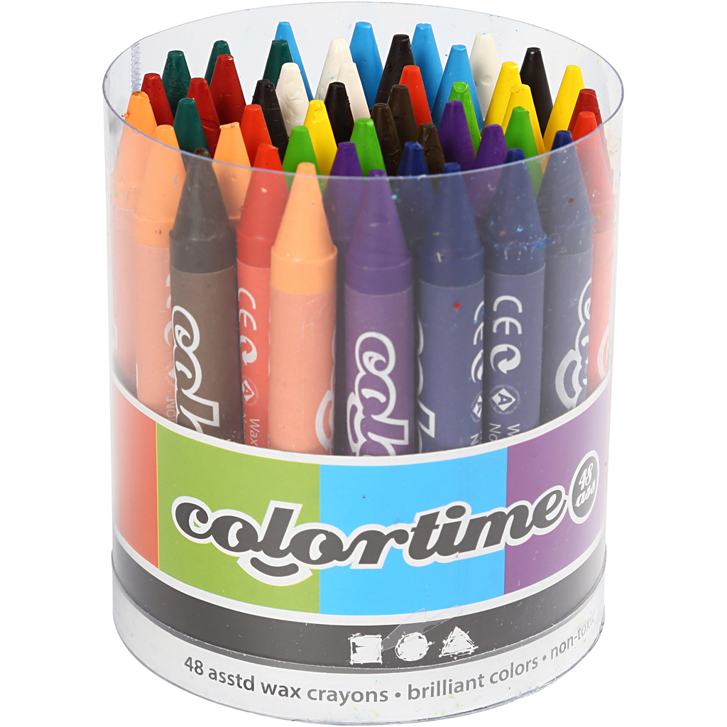 Crayon de cire Colortime, L: 10 cm, ép. 11 mm, couleurs assorties, 48 pièce/ 1 Pq.