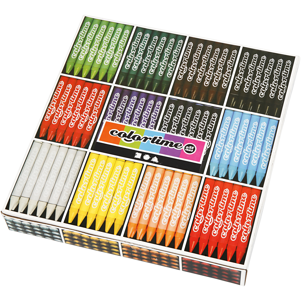 Crayon de cire Colortime, L: 10 cm, ép. 11 mm, couleurs assorties, 12x24 pièce/ 1 Pq.