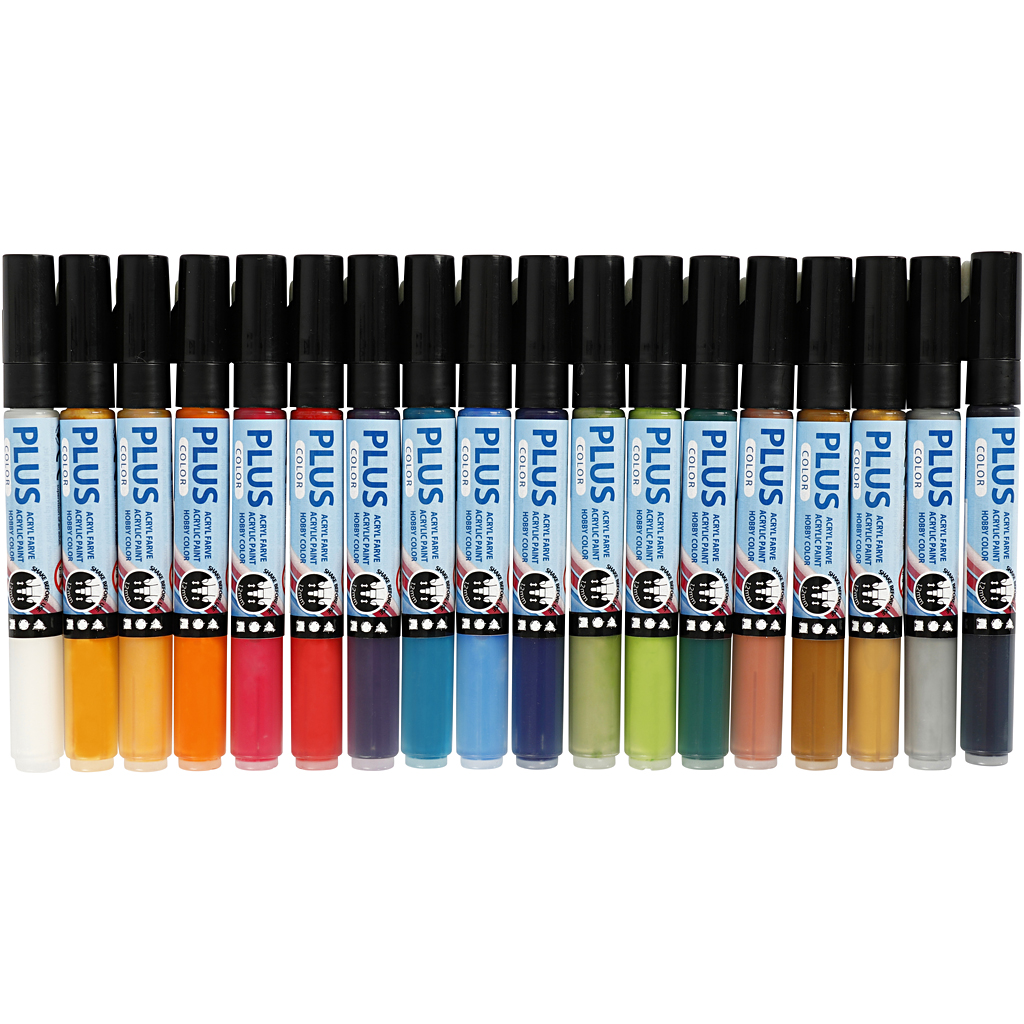 Plus Color Marker, lijndikte: 1-2 mm, l: 14,5 cm, 18 stuks, diverse kleuren