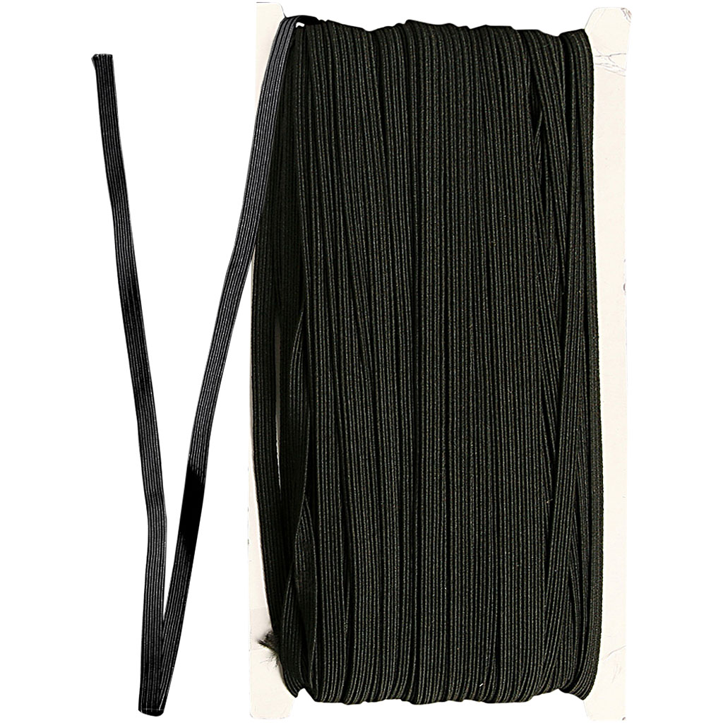 Cordon élastique, L: 6 mm, noir, 50 m/ 1 rouleau