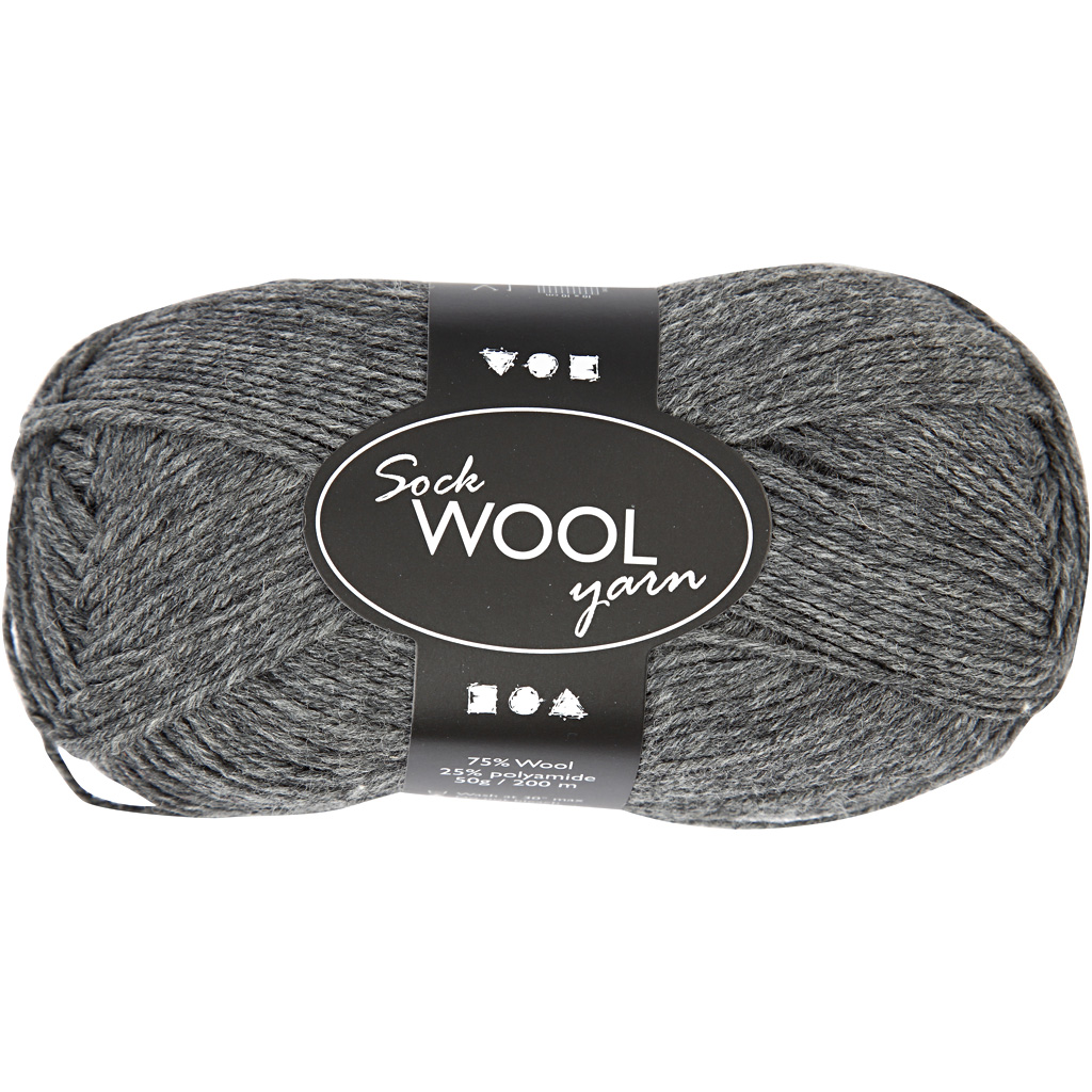 Pelote de laine pour chaussettes, L: 200 m, gris foncé, 50 gr/ 1 boule