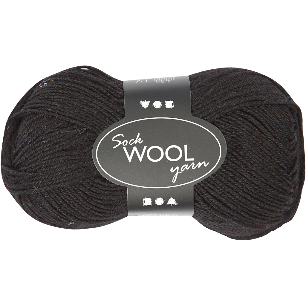 Pelote de laine pour chaussettes, L: 200 m, noir, 50 gr/ 1 boule