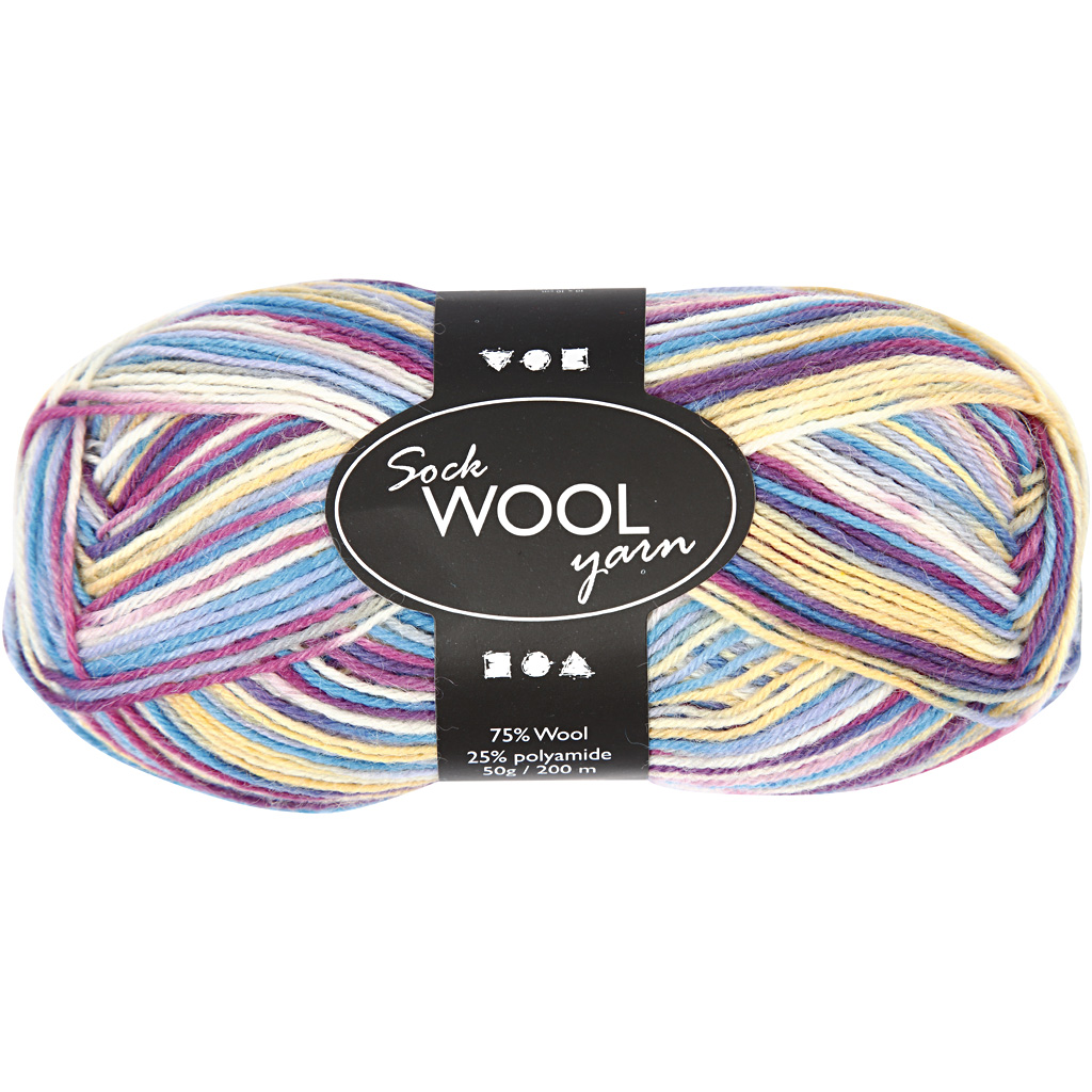 Pelote de laine pour chaussettes, L: 200 m, harmonie violet/rose, 50 gr/ 1 boule