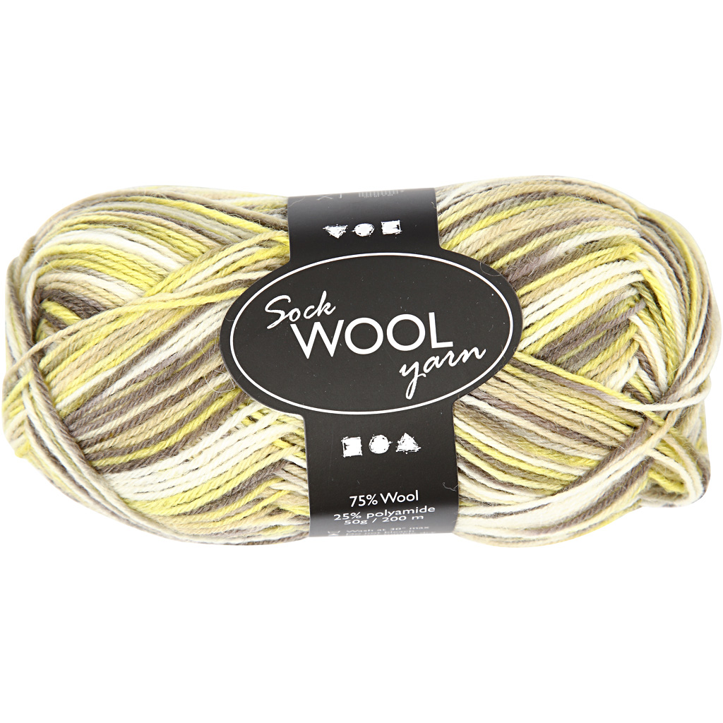 Pelote de laine pour chaussettes, L: 200 m, vert, jaune, 50 gr/ 1 boule