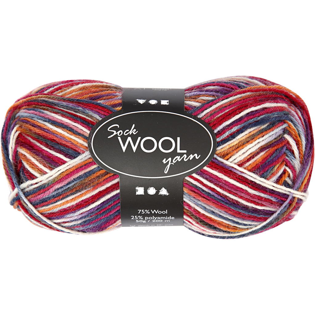 Pelote de laine pour chaussettes, L: 200 m, harmonie bleu/rouge, 50 gr/ 1 boule