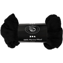 [CR46#053] Merino wol, 21 micron, 100 gr, zwart