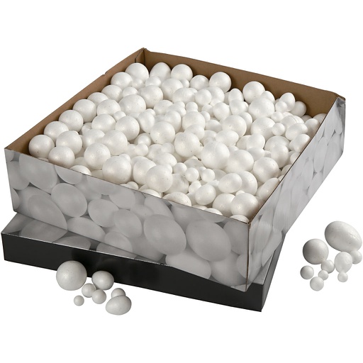 [CR54379] Boules et oeufs en polysytrène, dim. 1,5-6,1 cm, blanc, 550 p
