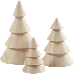 [CR56238] Kerstbomen van hout, H: 5+7,5+10 cm, d: 3,5+5,4+6,7 cm, 3 stuk/ 1 doos