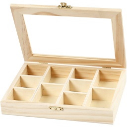[CR56930] Presentatiebox hout, met glazen deksel, 15,5 x 20,5 x 3,5cm