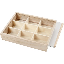 [CR57454] Prestentatiebox hout, met glazen schuifdeksel, 17 x 13 x 3,5 cm