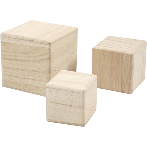 [CR59228] Cubes en bois, dim. 5+6+8 cm, 3 pièce/ 1 Pq.