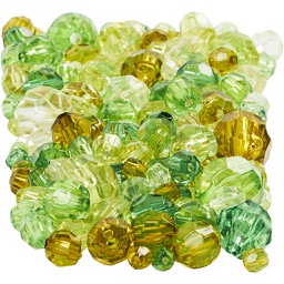 [CR61881] Facetkralen mix, groen glitter, afm 4-12 mm, gatgrootte 1-2,5 mm, 250 gr/ 1 doos