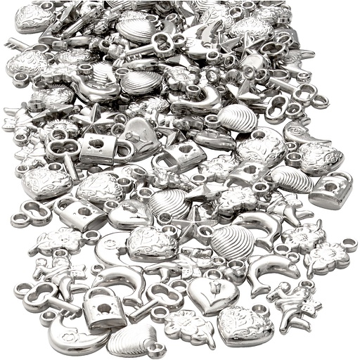 [CR63842] Zilveren bedels, afm 15-20 mm, gatgrootte 3 mm, 80 gr (10x20 stuks)
