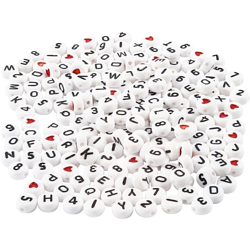 [CR69905] Perles lettres, dim. 7 mm, diamètre intérieur 1,2 mm, blanc, 200 gr/ 1 Pq.