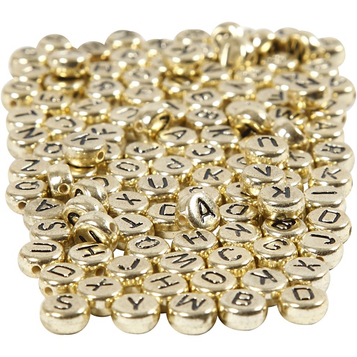 [CR69930] Perles lettres, d: 7 mm, diamètre intérieur 1,2 mm, or, 165 gr/ 1 Pq.