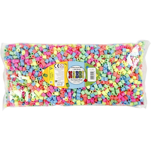 [CR753521] Perles à repasser, dim. 10x10 mm, diamètre intérieur 5,5 mm, JUMBO, couleurs pastel, 3200 ass./ 1 Pq.