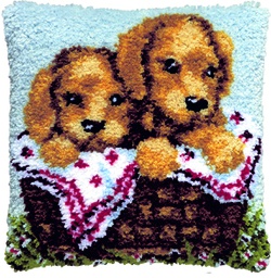 [PA4040#300] Knoopkussens 40x40cm, Puppy's in mand