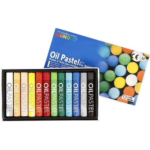 [CR38142] Pastels à l'huile Mungyo, L: 7 cm, ép. 11 mm, couleurs assorties, 12 pièce/ 1 Pq.