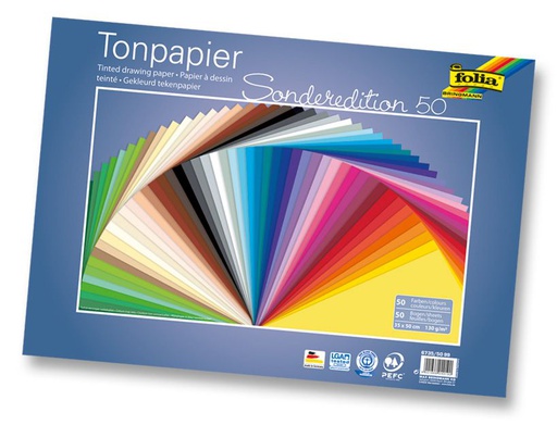 [FOL673550] Getint papier 130g/m², 35x50cm, 50 vellen, geassorteerde kleuren