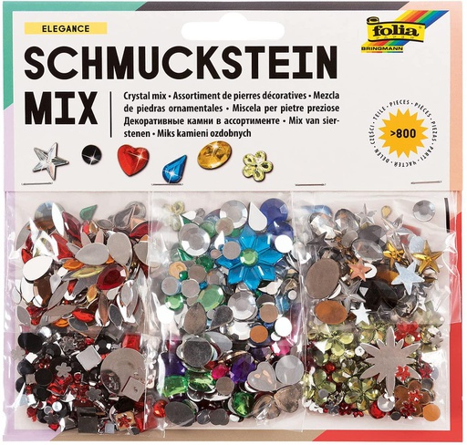 [FOL12519] Decoratieve Kristalmix, 800 onderdelen, assorti in verschillende vormen en kleuren - Elegence