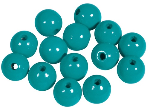 [1010#07] Perles en bois FSC 100%, polies, 10mm ø, turquoise, sct. 52 pièces