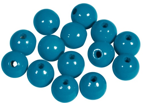 [1010#09] Perles en bois FSC 100%, polies, 10mm ø, bleu moyen, sct. 52 pièces