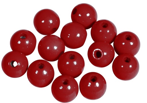 [1010#18] Perles en bois FSC 100%, polies, 10mm ø, rouge, sct. 52 pièces
