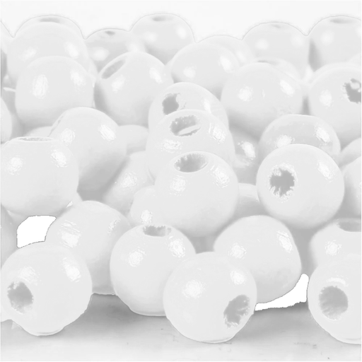 [1012#02] Perles en bois FSC 100%, polies, 12mm ø, blanc, sct. 32 pièces