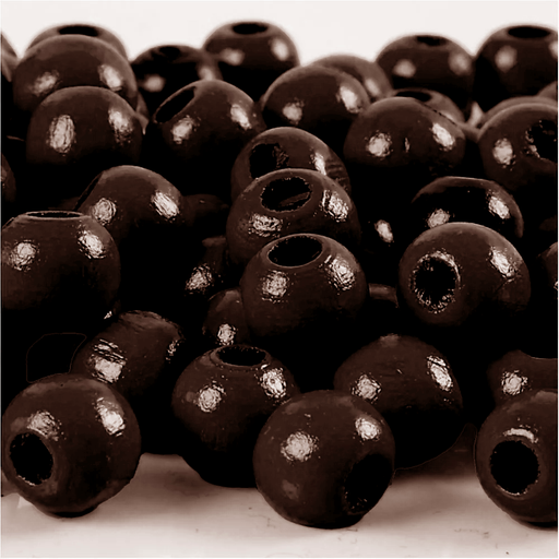 [1012#05] Perles en bois FSC 100%, polies, 12mm ø, brun foncé, sct. 32 pièces