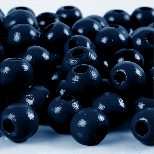 [1012#10] Perles en bois FSC 100%, polies, 12mm ø, bleu foncé, sct. 32 pièces