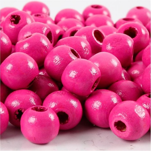 [1012#16] Perles en bois FSC 100%, polies, 12mm ø, rose, sct. 32 pièces
