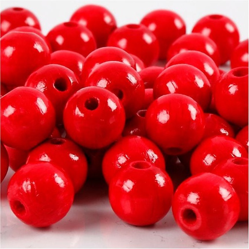 [1012#18] Perles en bois FSC 100%, polies, 12mm ø, rouge, sct. 32 pièces
