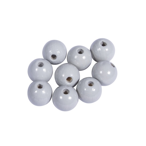 [1012#25] Perles en bois FSC 100%, polies, 12mm ø, gris clair, sct. 32 pièces