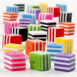 [P14810] Kubus Kralen, Candy stripes, 10x10x9 mm - 200 gr