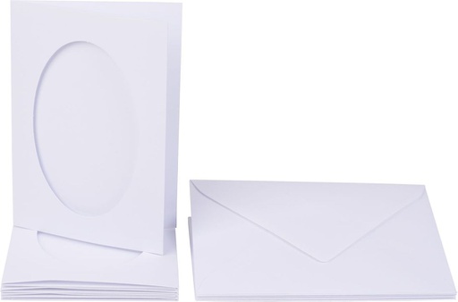 [FOL1205#00] Passe-Partout 220g/m², ovale, 10,5x14cm,5 cartes+envel., blanc