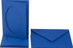 [FOL120535] Kaarten + omslag Ovale uitsnijding 10.5x15   5st,  royal blue