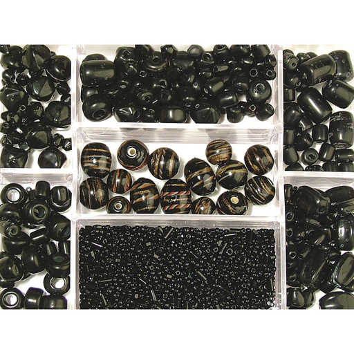 [R14003#576] Boîte Perles En Verre, Mélange Couleurs+Tailles, Boite 115G - Noir