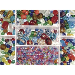 [R14003#999] Boîte perles en verre, Colore, Mélange couleurs+tailles, Boite 115g
