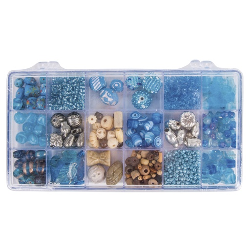 [R14115#392] Boîte perles en verre, Mélange couleurs+tailles, Boite 240g - turquoise d'Inde