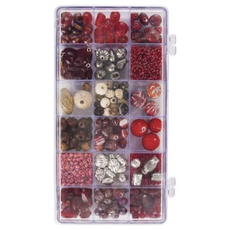[R14115815] Boîte perles en verre, rubis, Mélange couleurs+tailles, Boite 240g
