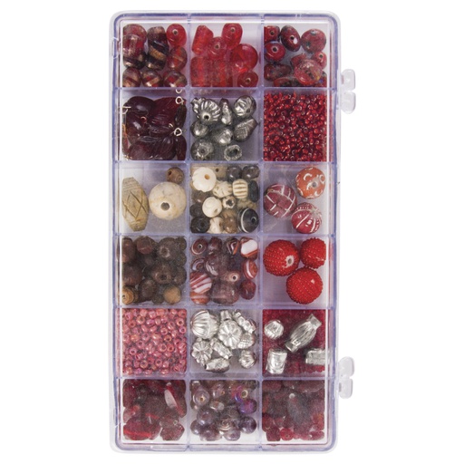 [R14115#815] Boîte perles en verre, Mélange couleurs+tailles, Boite 240g - rubis