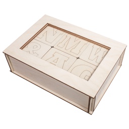 [R62828000] Houten Letters, FSC100%, 6x6x0,4cm, houten box 72st.