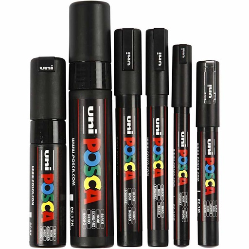 [CR279900] Posca Marker, zwart, lijndikte 0,7-15 mm, 6 stuk/ 1 doos